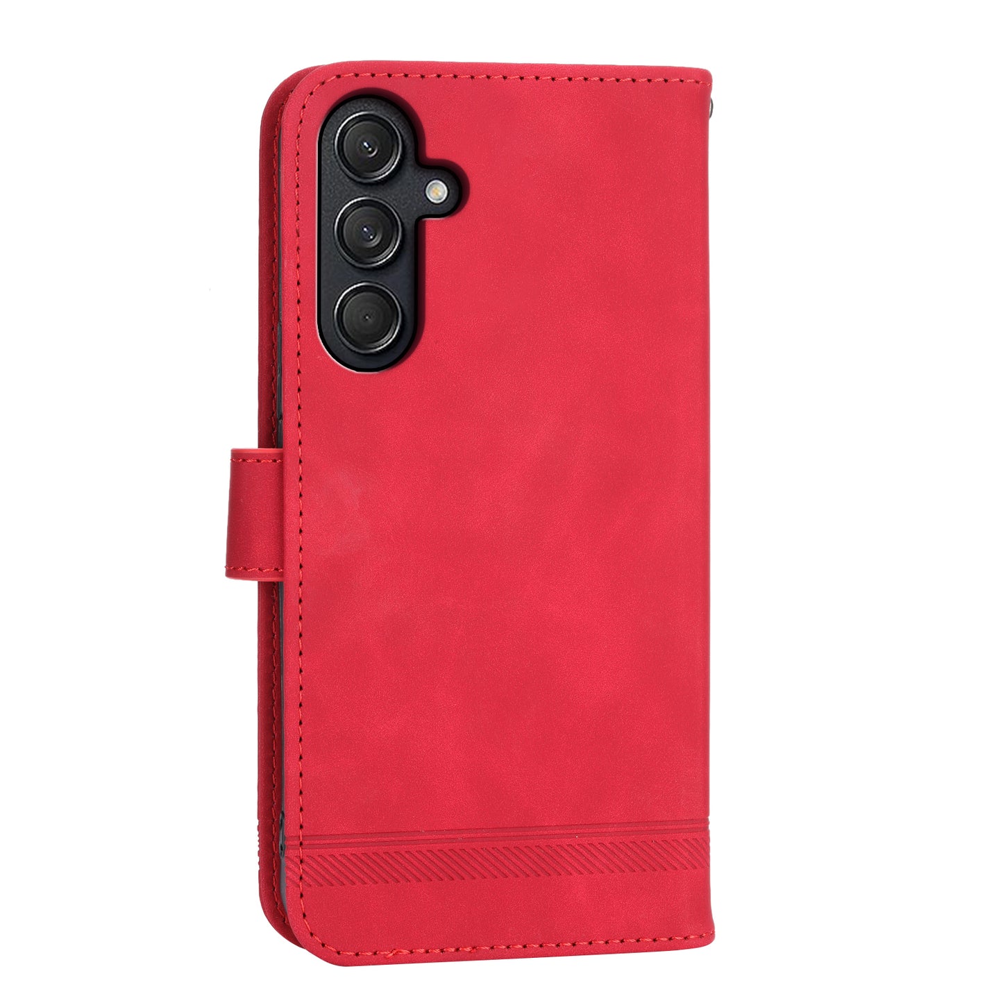 DIERFENG DF-03 For Samsung Galaxy M55 5G Wallet Case Lines Imprinted Leather Phone Cover - Red