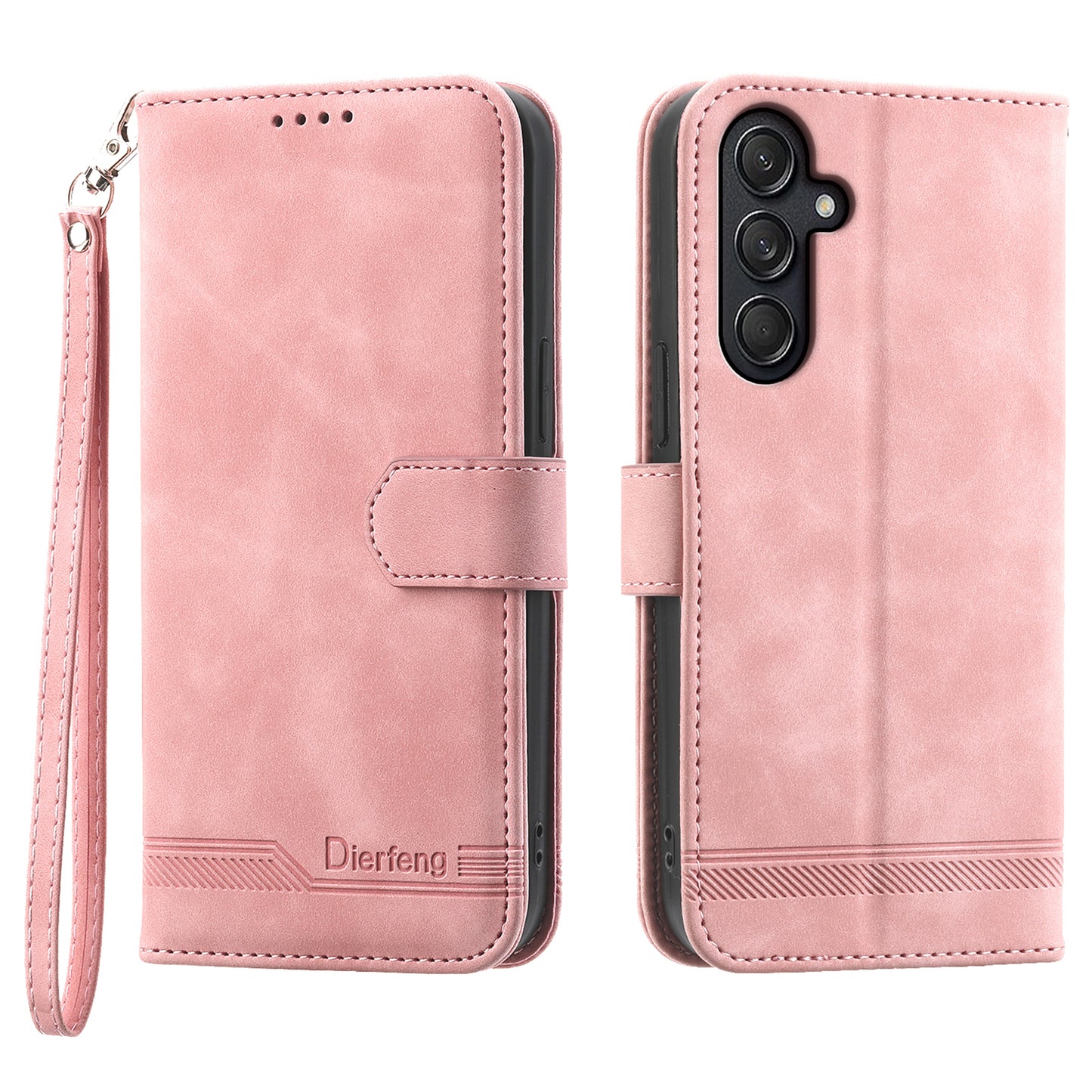 DIERFENG DF-03 For Samsung Galaxy M55 5G Wallet Case Lines Imprinted Leather Phone Cover - Pink