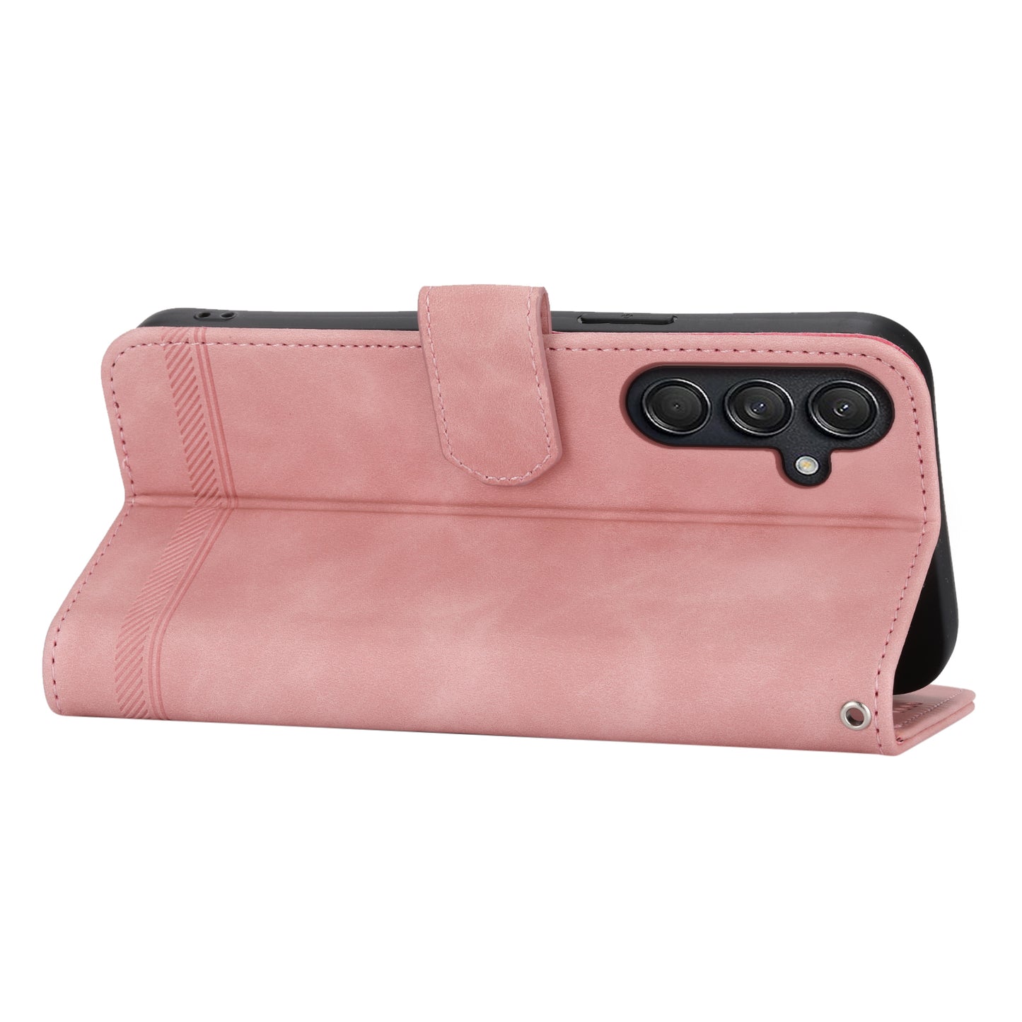 DIERFENG DF-03 For Samsung Galaxy M55 5G Wallet Case Lines Imprinted Leather Phone Cover - Pink
