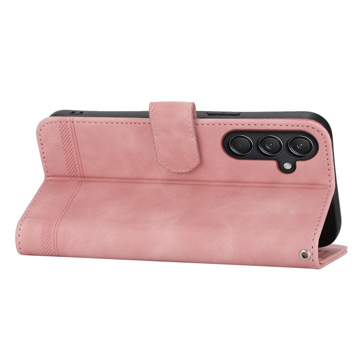 DIERFENG DF-03 For Samsung Galaxy M55 5G / C55 5G / F55 5G Wallet Case Lines Imprinted Leather Phone Cover - Pink