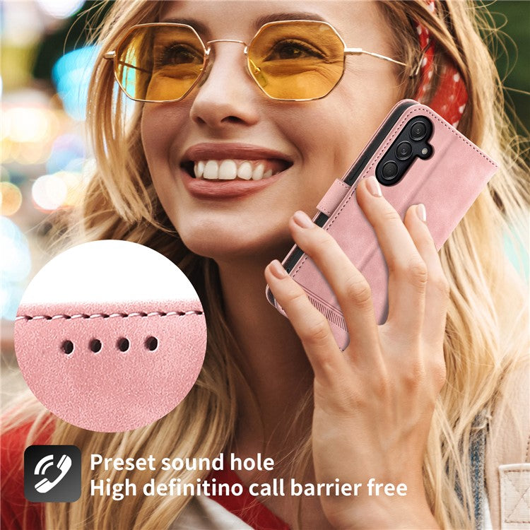 DIERFENG DF-03 For Samsung Galaxy M55 5G / C55 5G / F55 5G Wallet Case Lines Imprinted Leather Phone Cover - Pink