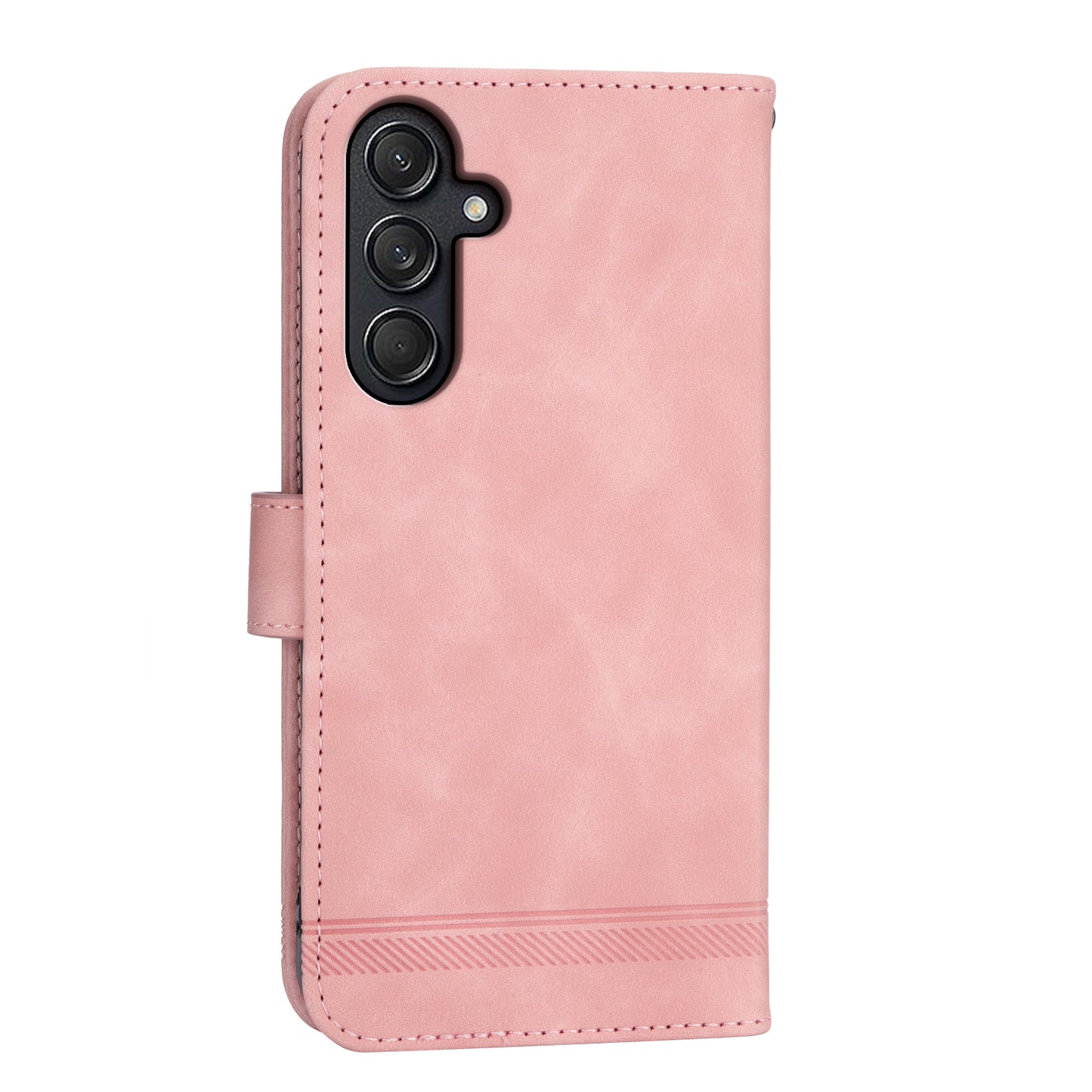 DIERFENG DF-03 For Samsung Galaxy M55 5G Wallet Case Lines Imprinted Leather Phone Cover - Pink