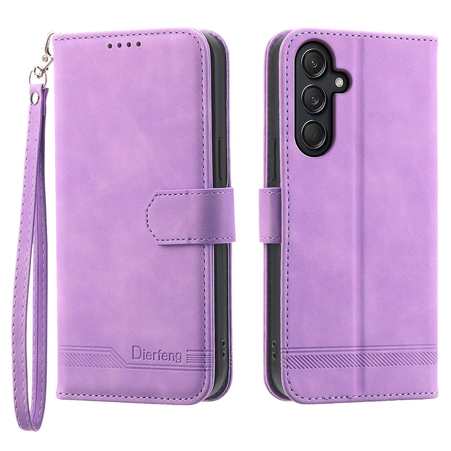 DIERFENG DF-03 For Samsung Galaxy M55 5G Wallet Case Lines Imprinted Leather Phone Cover - Purple