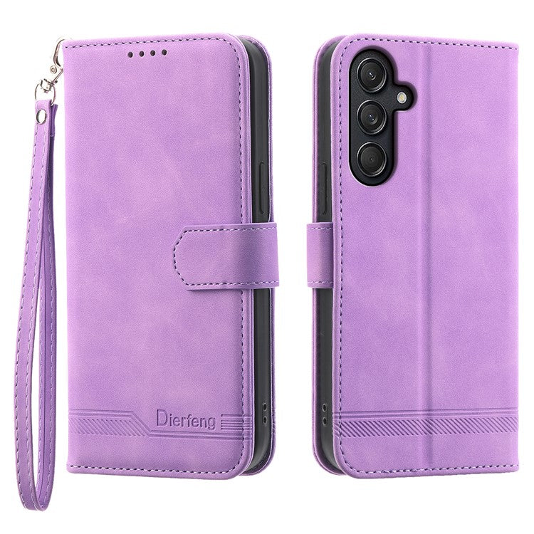DIERFENG DF-03 For Samsung Galaxy M55 5G / C55 5G / F55 5G Wallet Case Lines Imprinted Leather Phone Cover - Purple