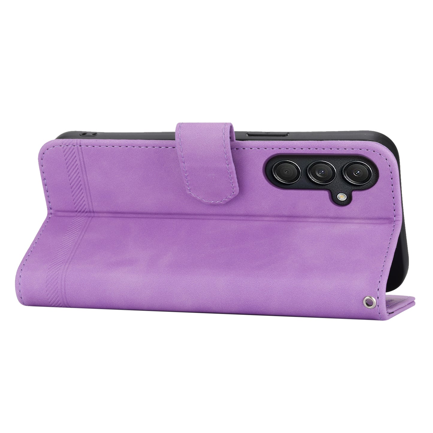 DIERFENG DF-03 For Samsung Galaxy M55 5G Wallet Case Lines Imprinted Leather Phone Cover - Purple