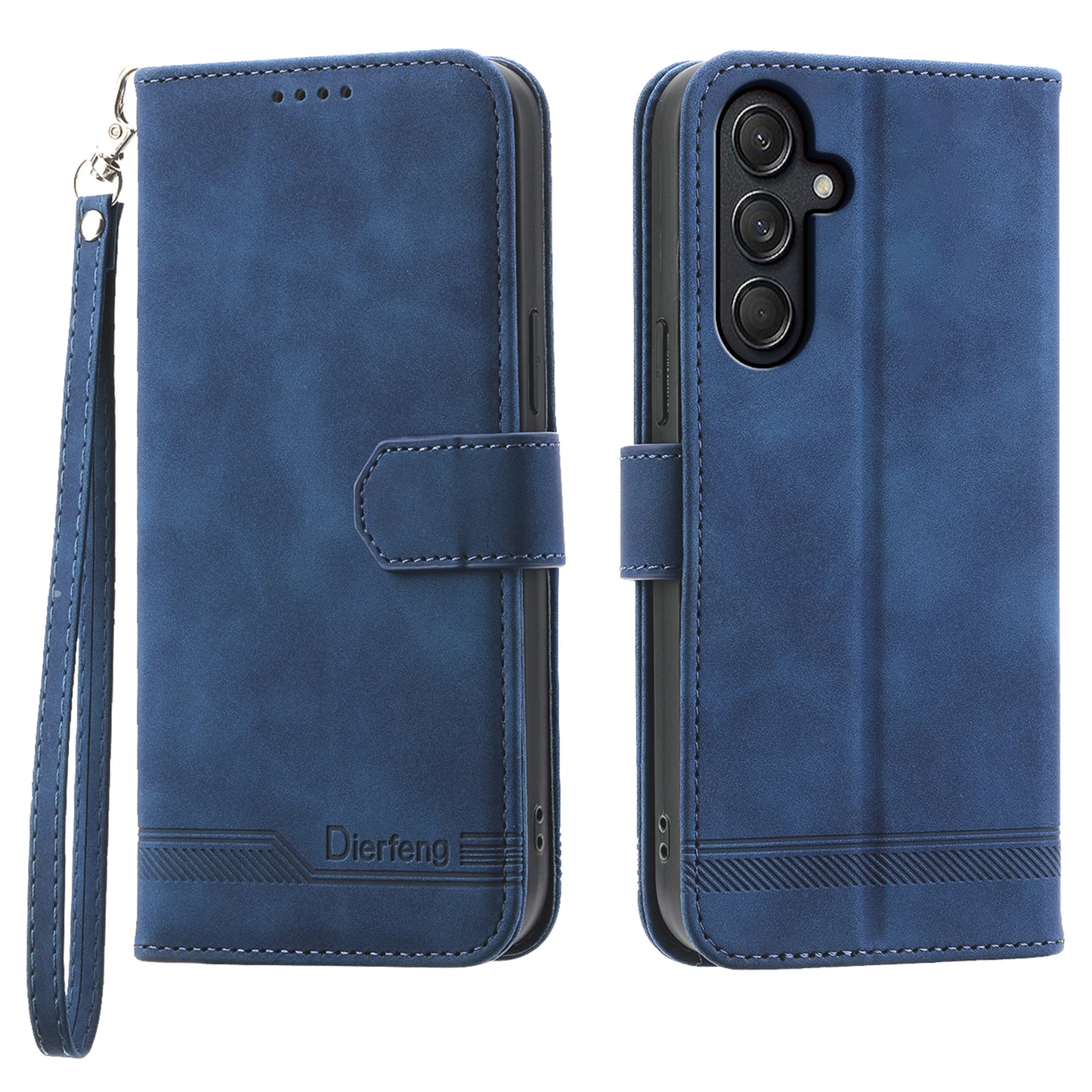 DIERFENG DF-03 For Samsung Galaxy M55 5G Wallet Case Lines Imprinted Leather Phone Cover - Blue