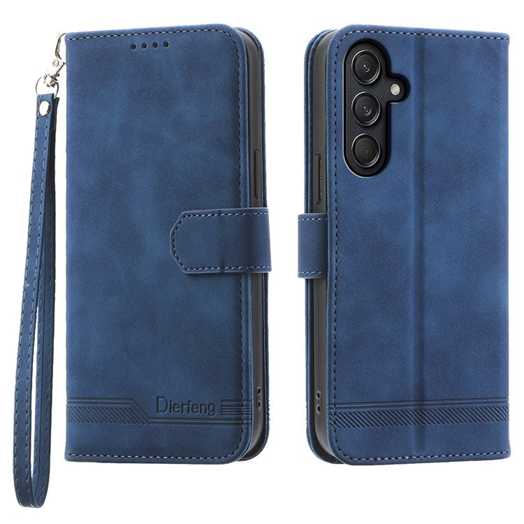 DIERFENG DF-03 For Samsung Galaxy M55 5G / C55 5G / F55 5G Wallet Case Lines Imprinted Leather Phone Cover - Blue