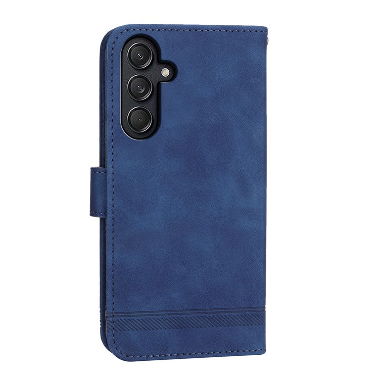 DIERFENG DF-03 For Samsung Galaxy M55 5G / C55 5G / F55 5G Wallet Case Lines Imprinted Leather Phone Cover - Blue