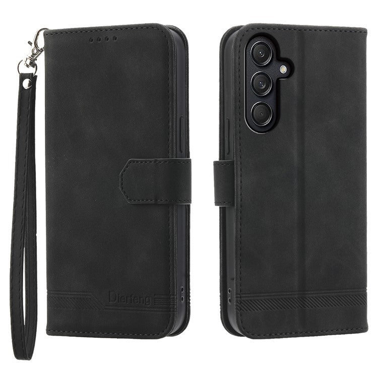 DIERFENG DF-03 For Samsung Galaxy M55 5G / C55 5G / F55 5G Wallet Case Lines Imprinted Leather Phone Cover - Black
