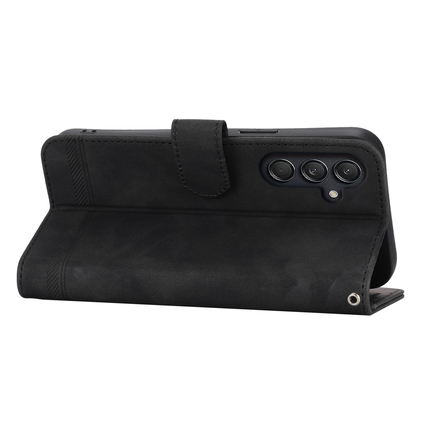 DIERFENG DF-03 For Samsung Galaxy M55 5G Wallet Case Lines Imprinted Leather Phone Cover - Black