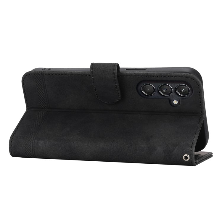 DIERFENG DF-03 For Samsung Galaxy M55 5G / C55 5G / F55 5G Wallet Case Lines Imprinted Leather Phone Cover - Black