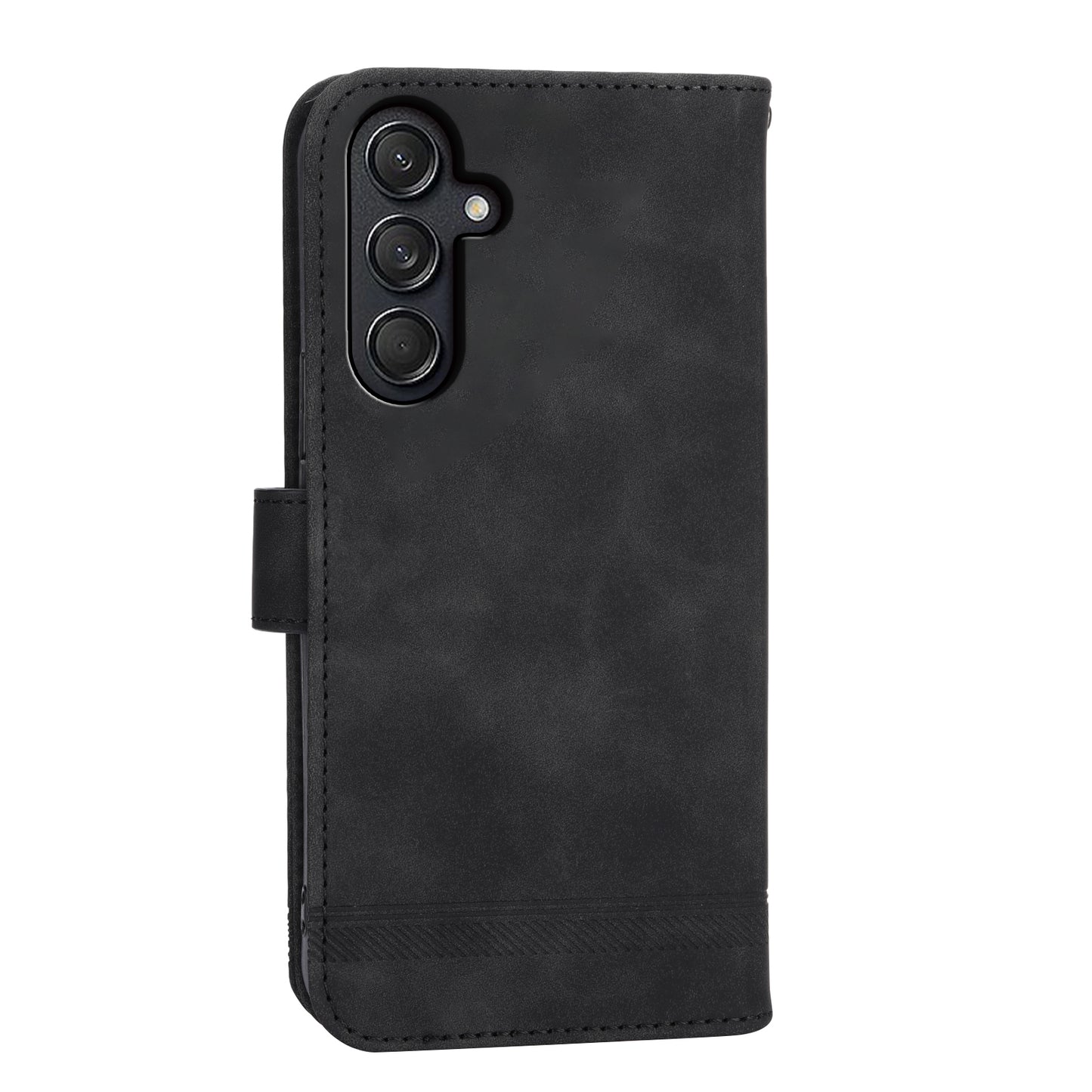 DIERFENG DF-03 For Samsung Galaxy M55 5G Wallet Case Lines Imprinted Leather Phone Cover - Black
