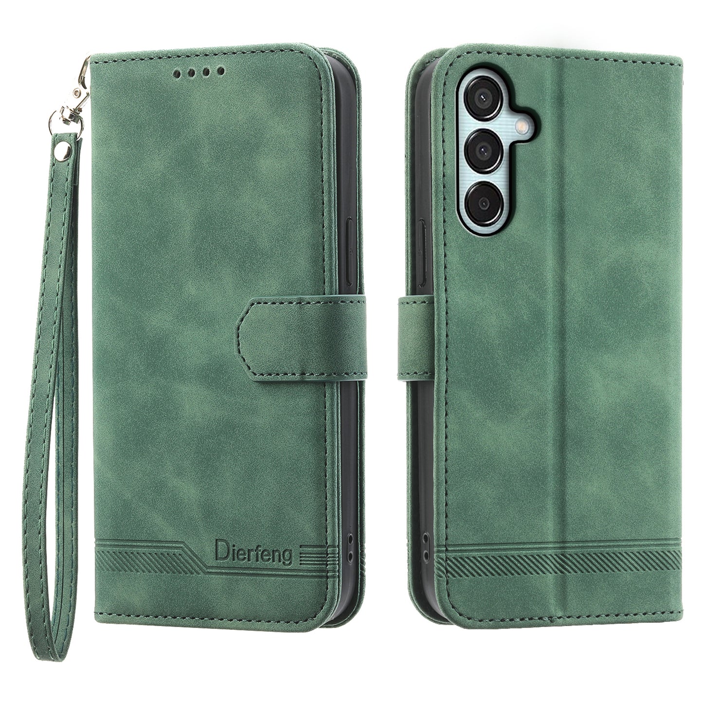 DIERFENG DF-03 Flip Stand Cover for Samsung Galaxy M15 5G / F15 5G Cases Imprinted Card Holder Shell - Green