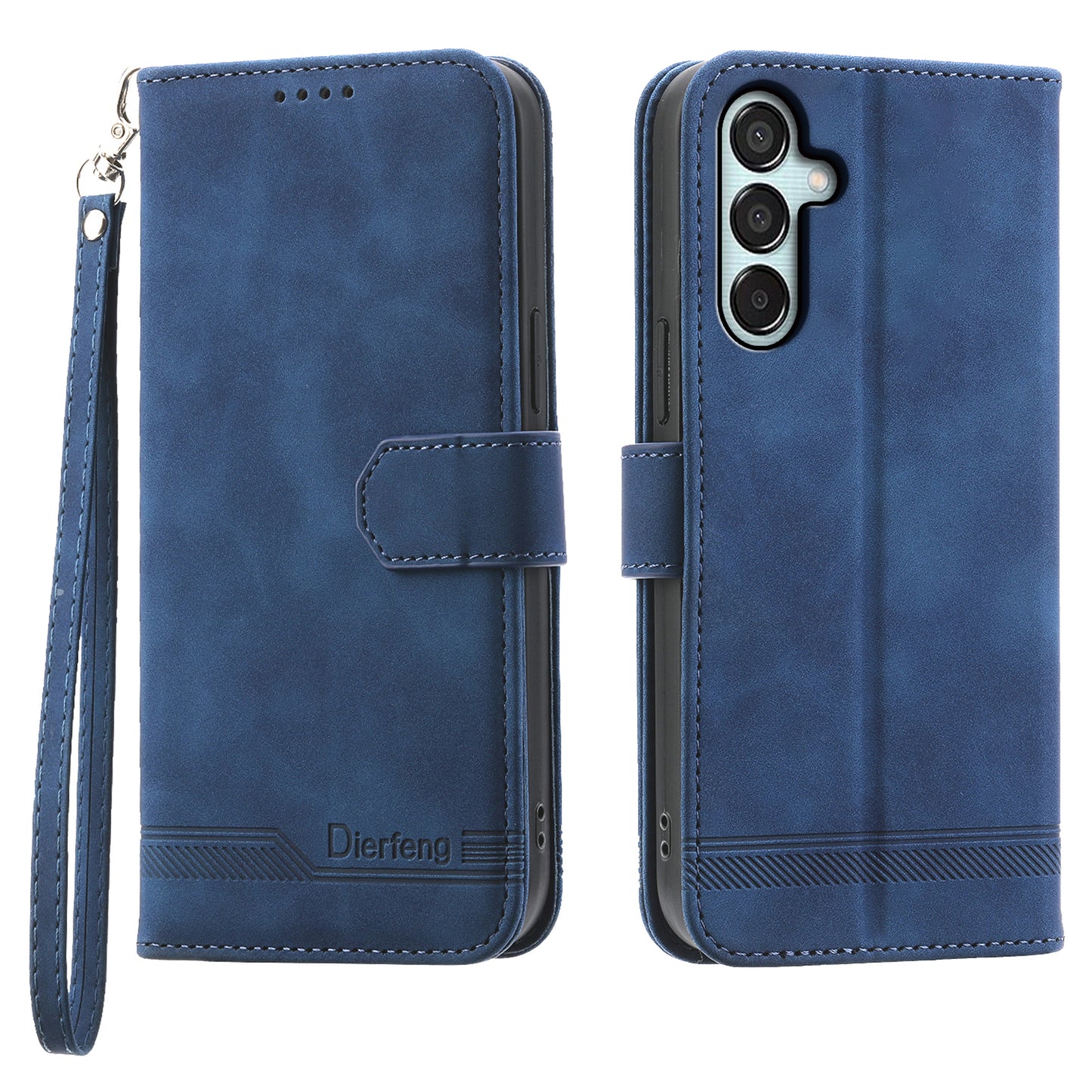DIERFENG DF-03 Flip Stand Cover for Samsung Galaxy M15 5G / F15 5G Cases Imprinted Card Holder Shell - Blue
