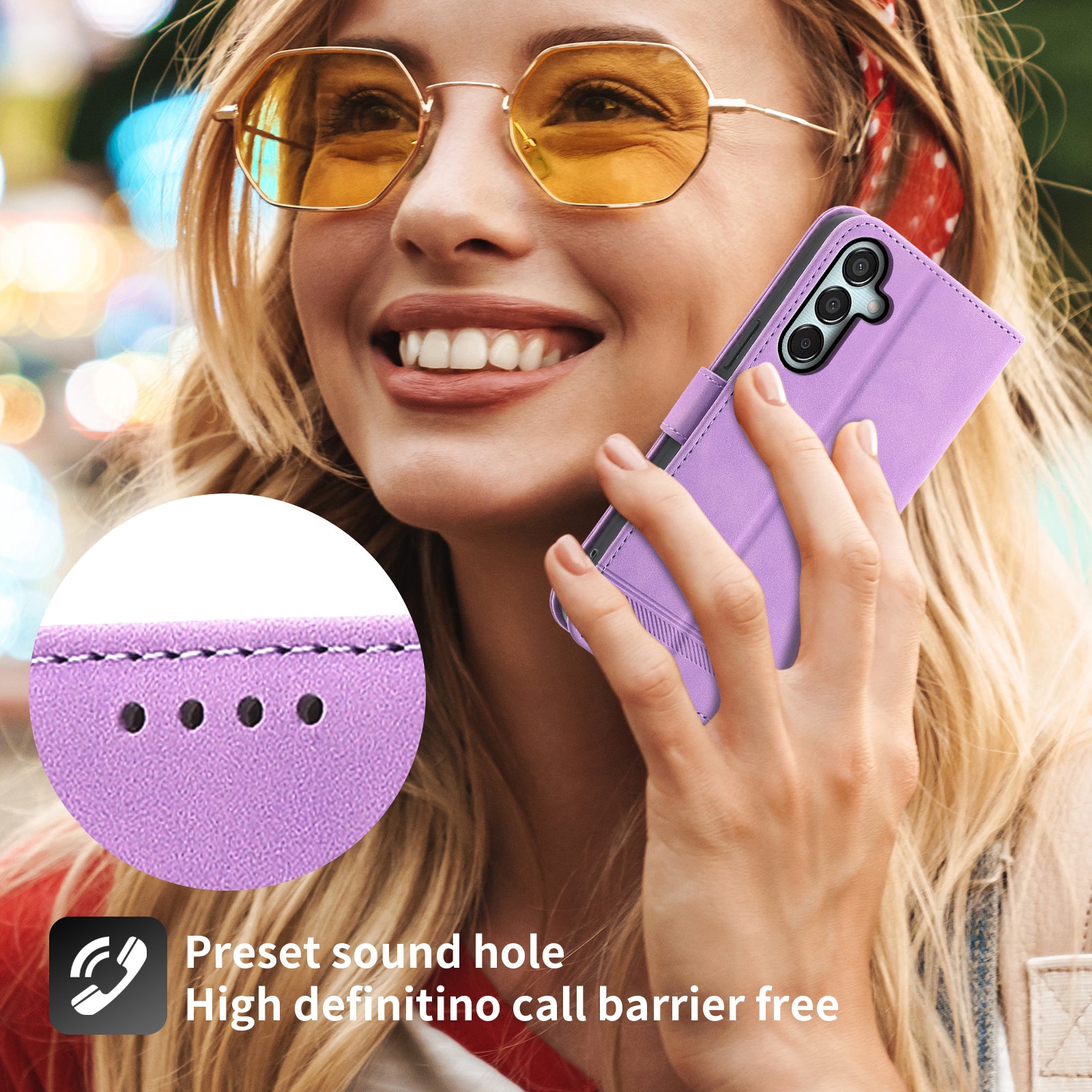 DIERFENG DF-03 Flip Stand Cover for Samsung Galaxy M15 5G / F15 5G Cases Imprinted Card Holder Shell - Purple