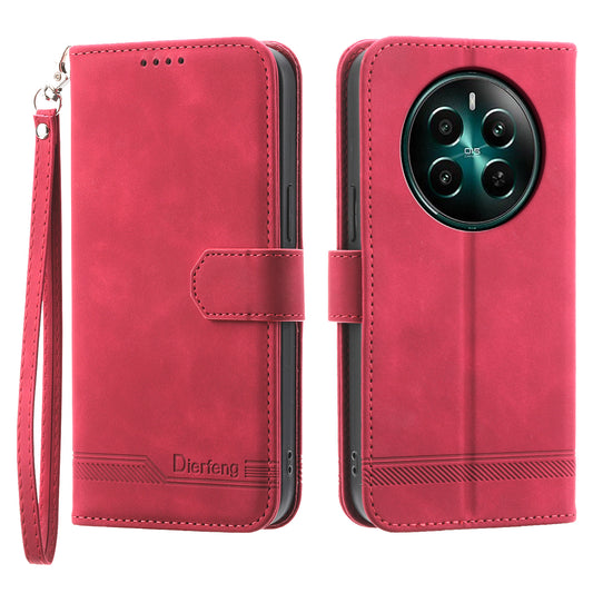 DIERFENG DF-03 For Realme 12+ 5G / Narzo 70 Pro 5G Case Imprinted Wallet Phone Cover with Hand Strap - Red