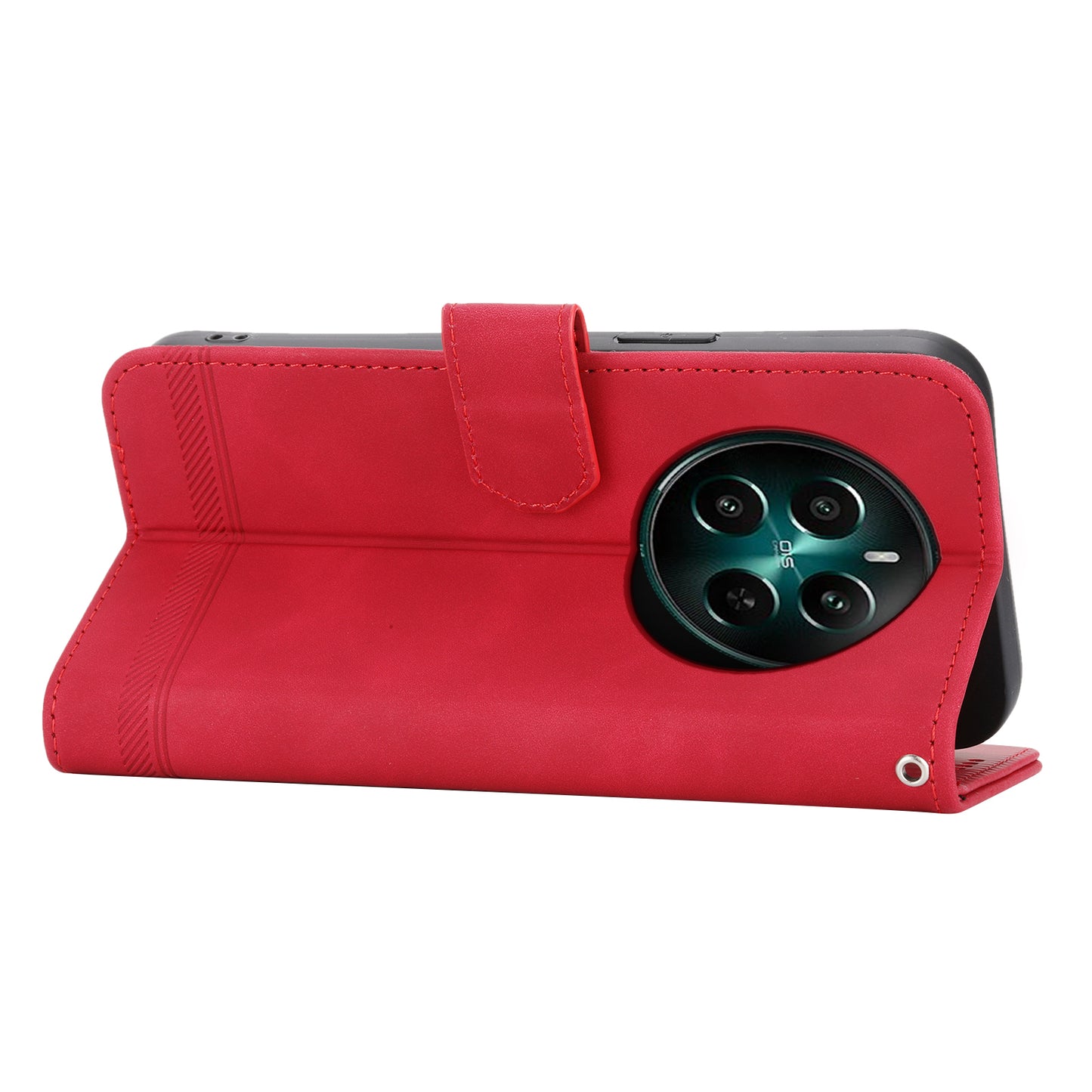 DIERFENG DF-03 For Realme 12+ 5G / Narzo 70 Pro 5G Case Imprinted Wallet Phone Cover with Hand Strap - Red