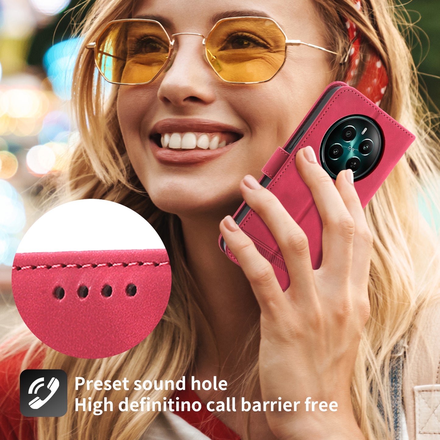 DIERFENG DF-03 For Realme 12+ 5G / Narzo 70 Pro 5G Case Imprinted Wallet Phone Cover with Hand Strap - Red