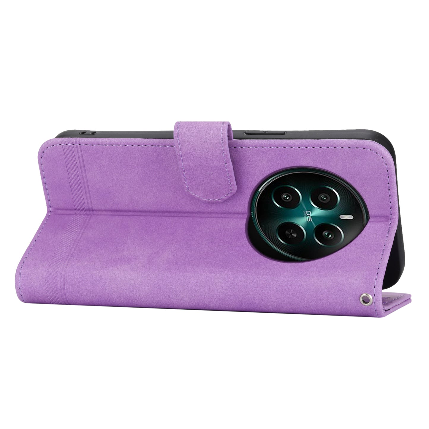 DIERFENG DF-03 For Realme 12+ 5G / Narzo 70 Pro 5G Case Imprinted Wallet Phone Cover with Hand Strap - Purple