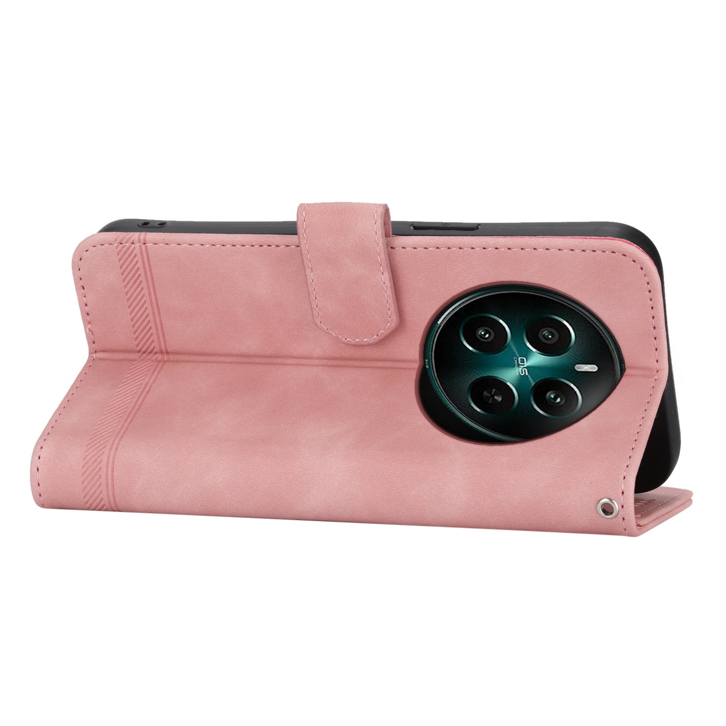 DIERFENG DF-03 For Realme 12+ 5G / Narzo 70 Pro 5G Case Imprinted Wallet Phone Cover with Hand Strap - Pink