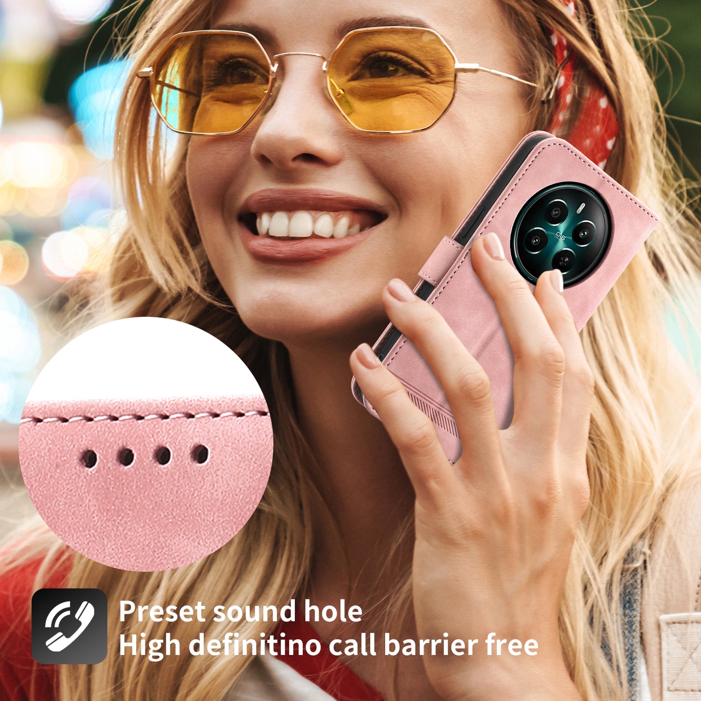 DIERFENG DF-03 For Realme 12+ 5G / Narzo 70 Pro 5G Case Imprinted Wallet Phone Cover with Hand Strap - Pink