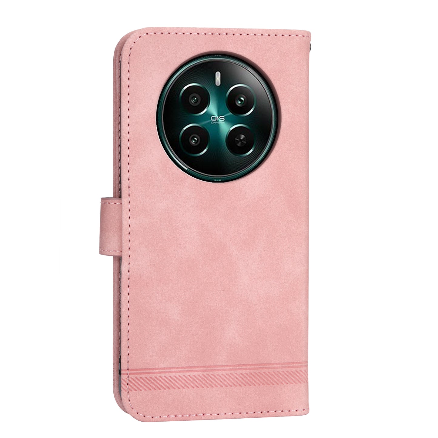 DIERFENG DF-03 For Realme 12+ 5G / Narzo 70 Pro 5G Case Imprinted Wallet Phone Cover with Hand Strap - Pink