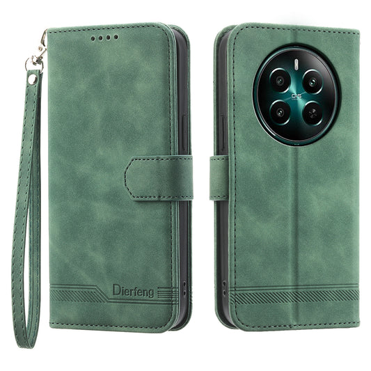DIERFENG DF-03 For Realme 12+ 5G / Narzo 70 Pro 5G Case Imprinted Wallet Phone Cover with Hand Strap - Green