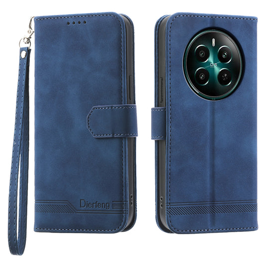DIERFENG DF-03 For Realme 12+ 5G / Narzo 70 Pro 5G Case Imprinted Wallet Phone Cover with Hand Strap - Blue