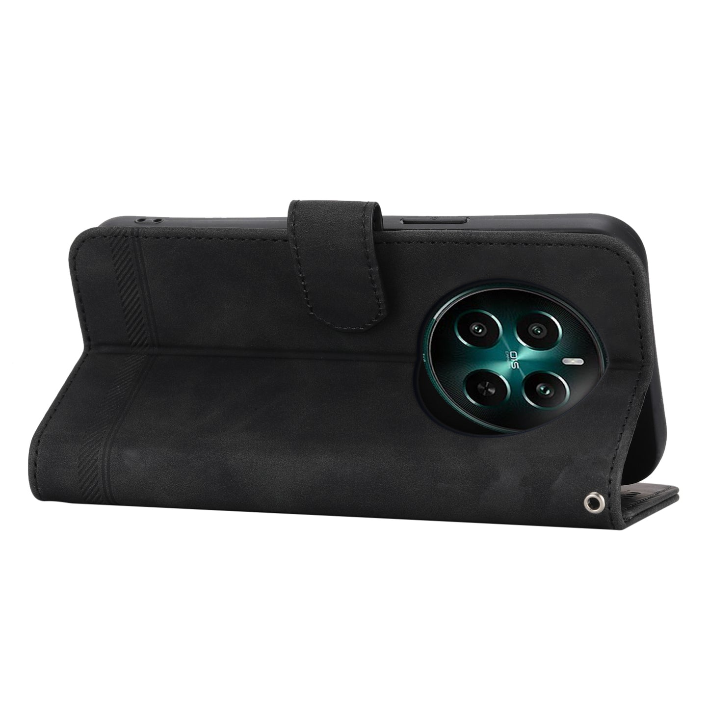 DIERFENG DF-03 For Realme 12+ 5G / Narzo 70 Pro 5G Case Imprinted Wallet Phone Cover with Hand Strap - Black