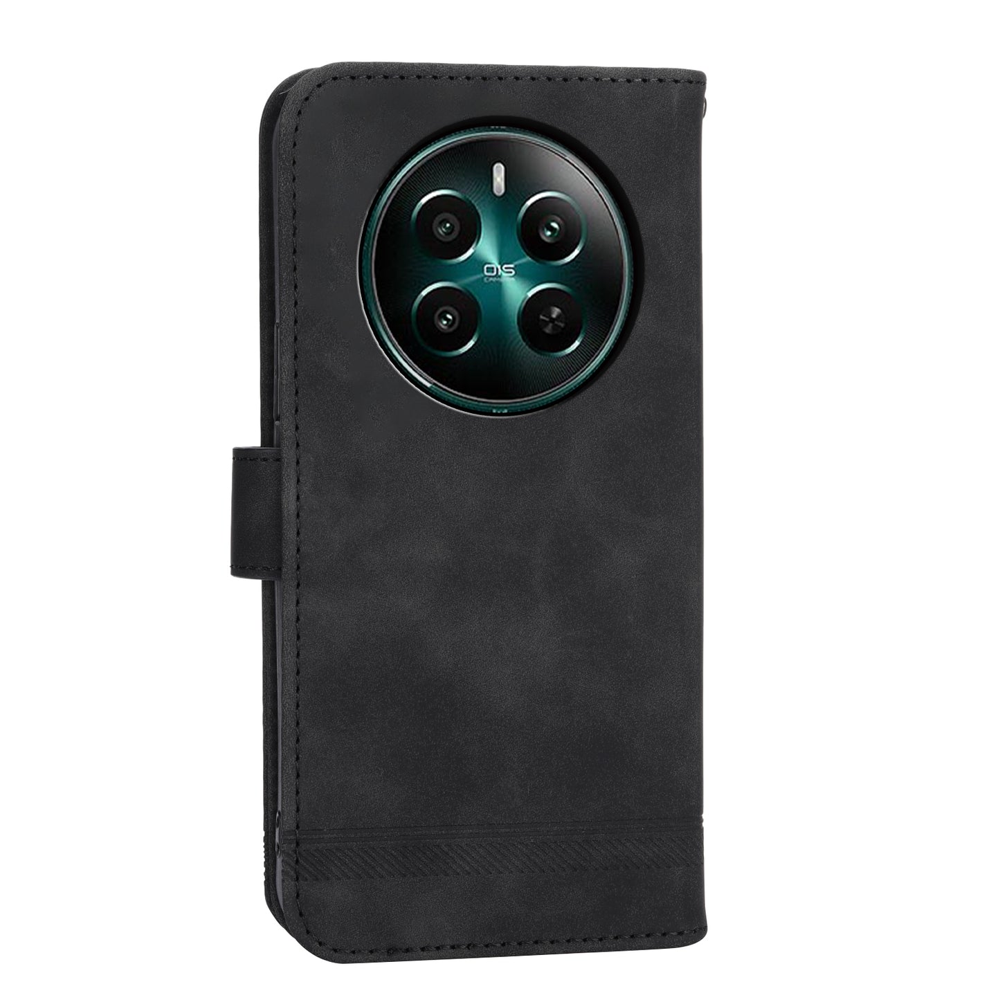DIERFENG DF-03 For Realme 12+ 5G / Narzo 70 Pro 5G Case Imprinted Wallet Phone Cover with Hand Strap - Black