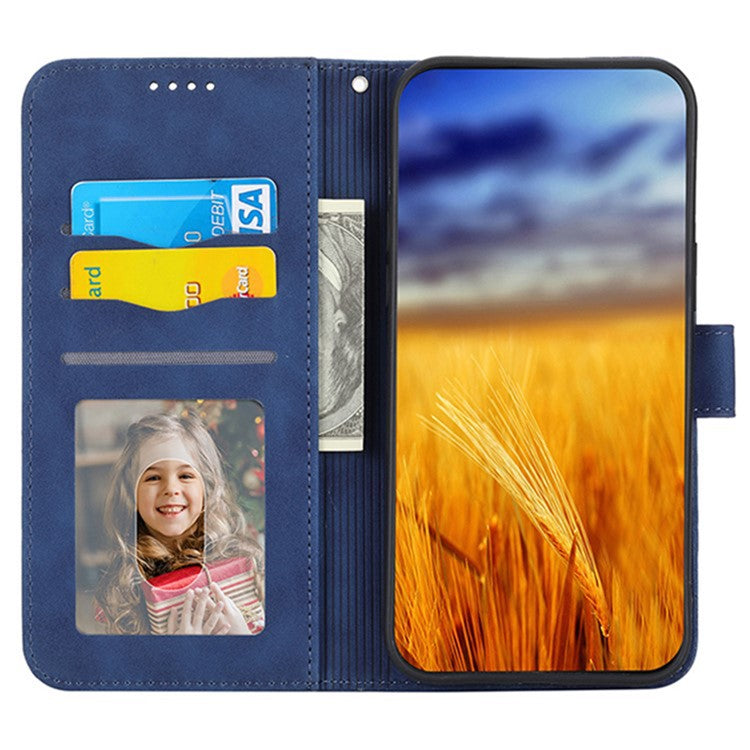 DIERFENG DF-03 Phone Stand Cover for Oppo A2 5G / A79 5G Shell Lines Imprinted Leather Case - Blue