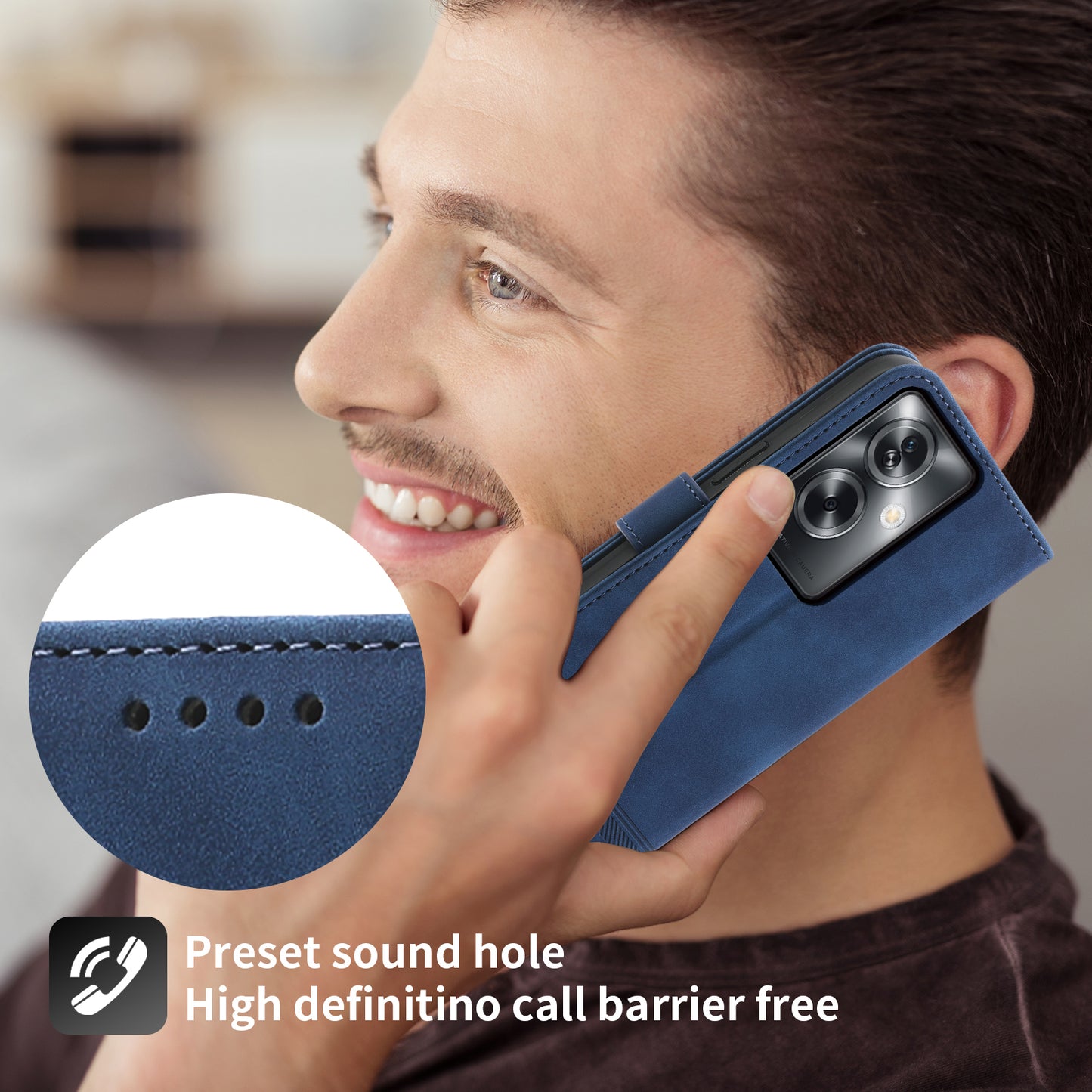 DIERFENG DF-03 Phone Stand Cover for Oppo A2 5G / A79 5G Shell Lines Imprinted Leather Case - Blue