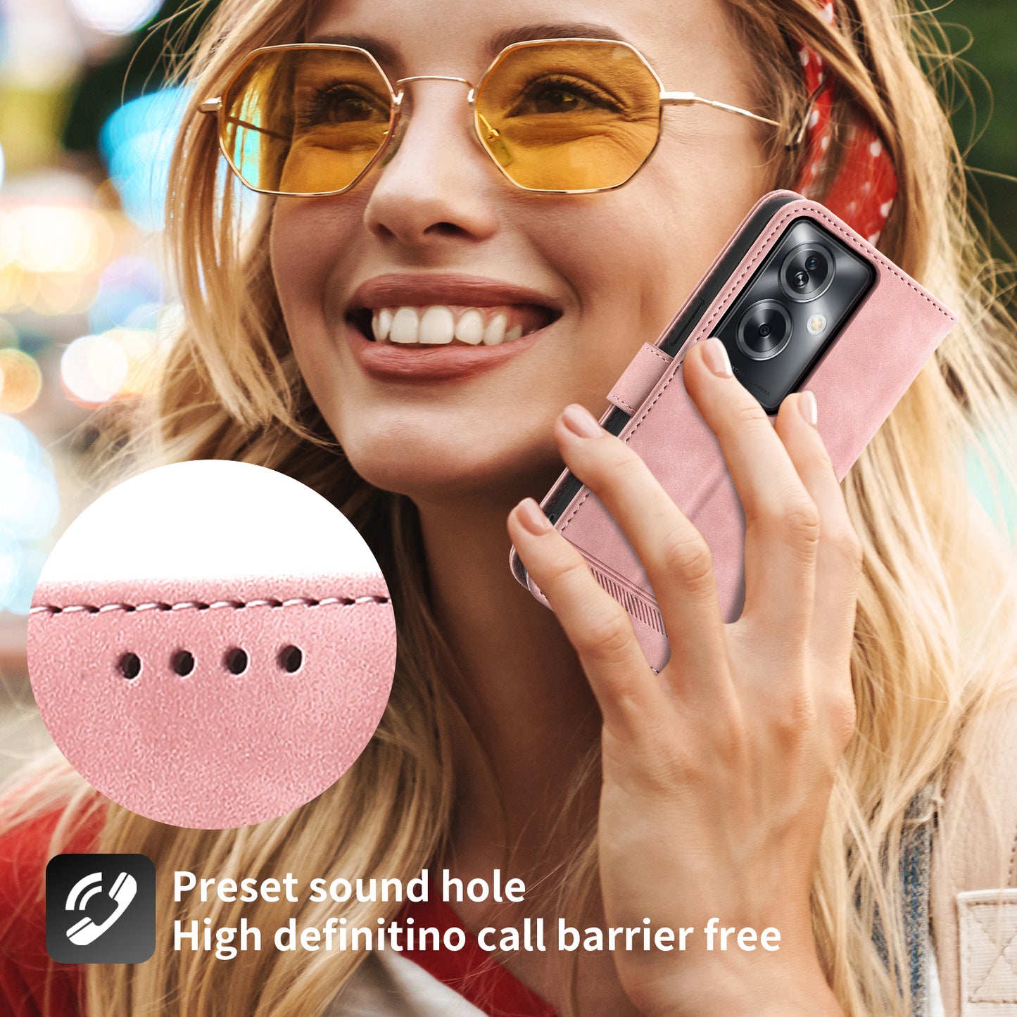 DIERFENG DF-03 Phone Stand Cover for Oppo A2 5G / A79 5G Shell Lines Imprinted Leather Case - Pink