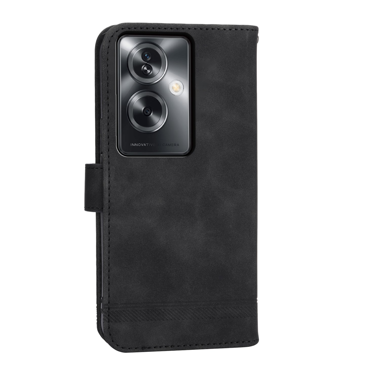 DIERFENG DF-03 Phone Stand Cover for Oppo A2 5G / A79 5G Shell Lines Imprinted Leather Case - Black