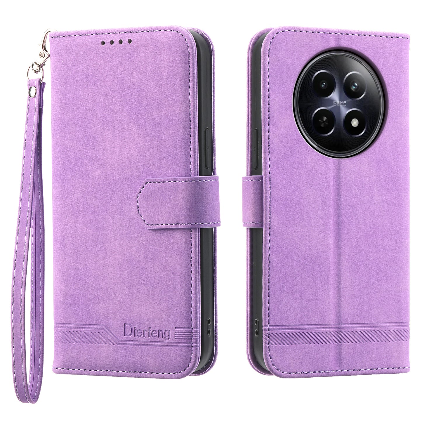 DIERFENG DF-03 Phone Wallet Cover for Realme 12 / 12x 5G Shell Card Slot Lines Imprinted Case - Purple