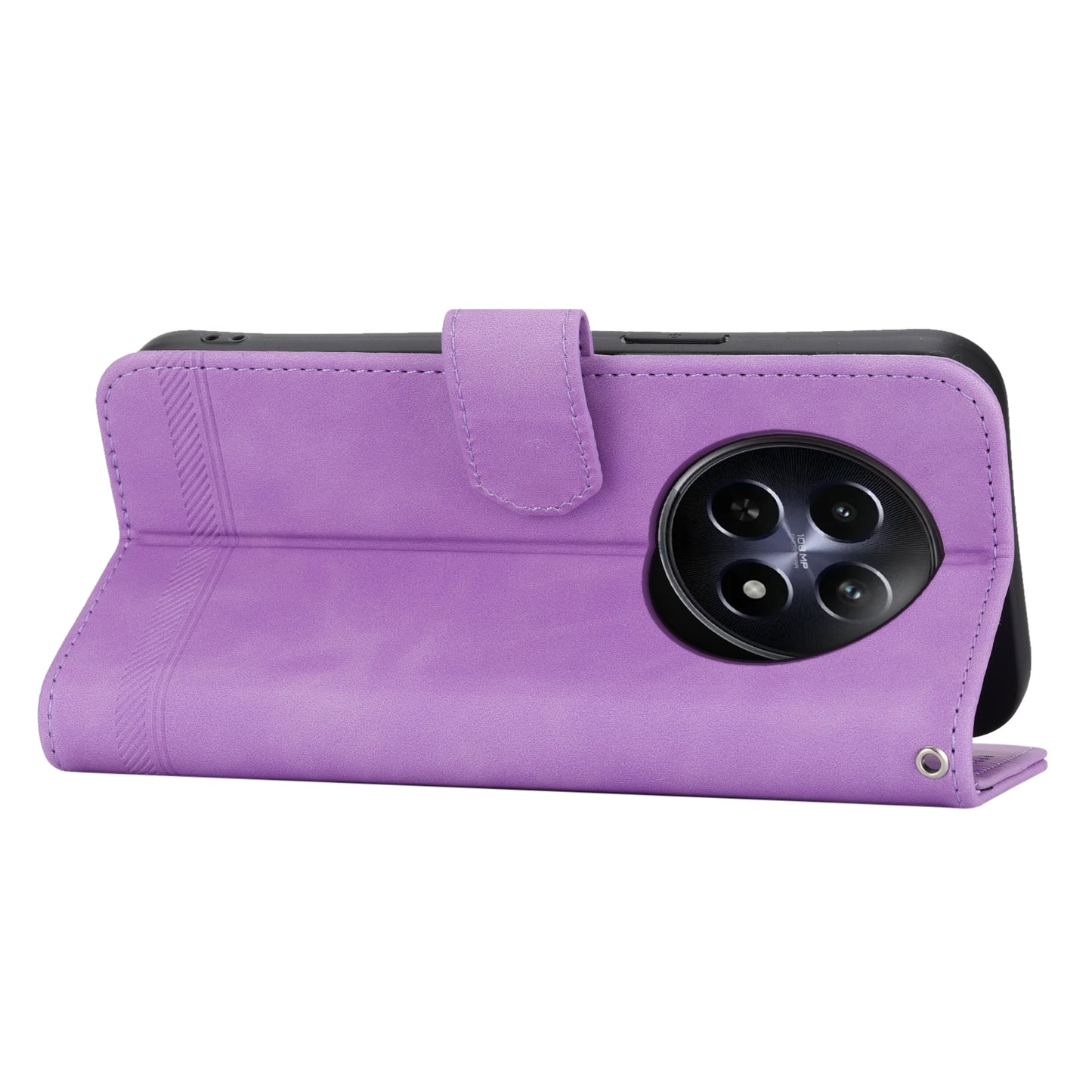 DIERFENG DF-03 Phone Wallet Cover for Realme 12 / 12x 5G Shell Card Slot Lines Imprinted Case - Purple