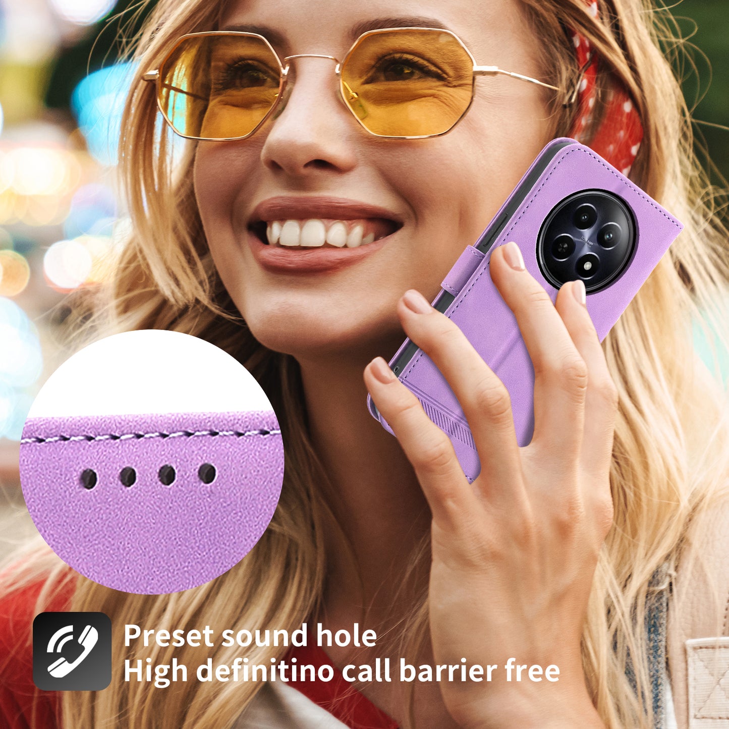 DIERFENG DF-03 Phone Wallet Cover for Realme 12 / 12x 5G Shell Card Slot Lines Imprinted Case - Purple