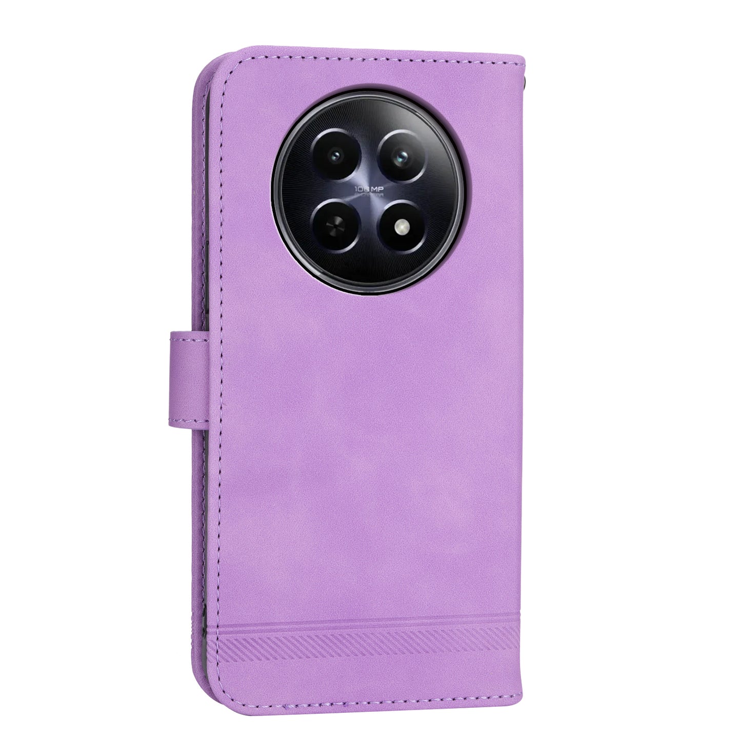 DIERFENG DF-03 Phone Wallet Cover for Realme 12 / 12x 5G Shell Card Slot Lines Imprinted Case - Purple