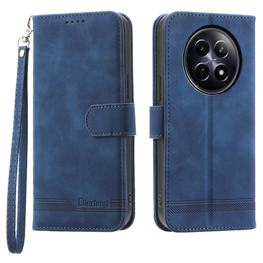 DIERFENG DF-03 Phone Wallet Cover for Realme 12 / 12x 5G Shell Card Slot Lines Imprinted Case - Blue