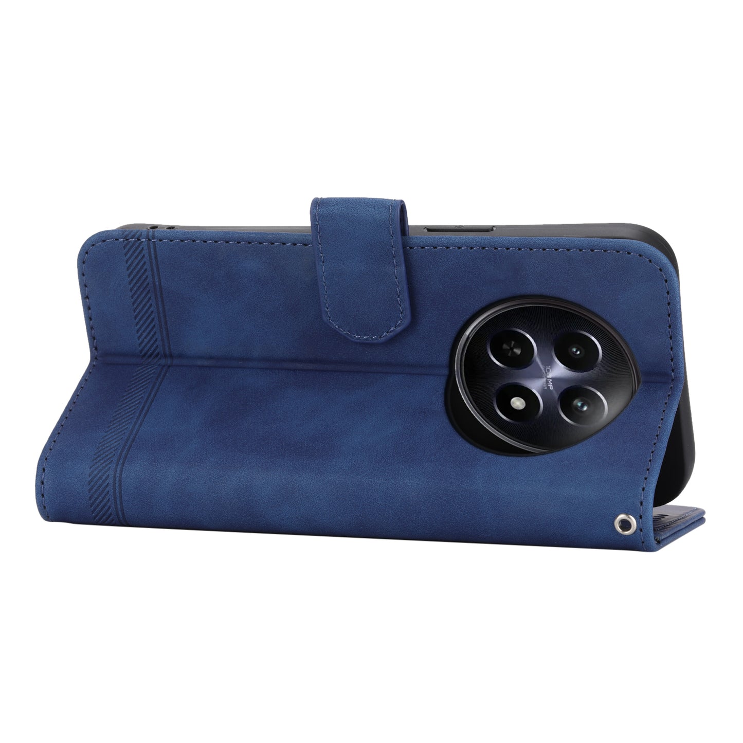 DIERFENG DF-03 Phone Wallet Cover for Realme 12 / 12x 5G Shell Card Slot Lines Imprinted Case - Blue