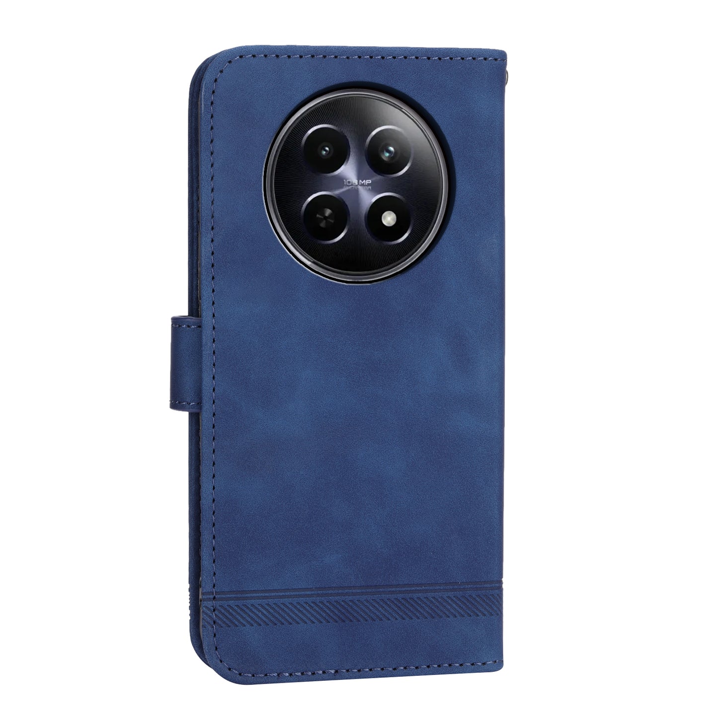 DIERFENG DF-03 Phone Wallet Cover for Realme 12 / 12x 5G Shell Card Slot Lines Imprinted Case - Blue