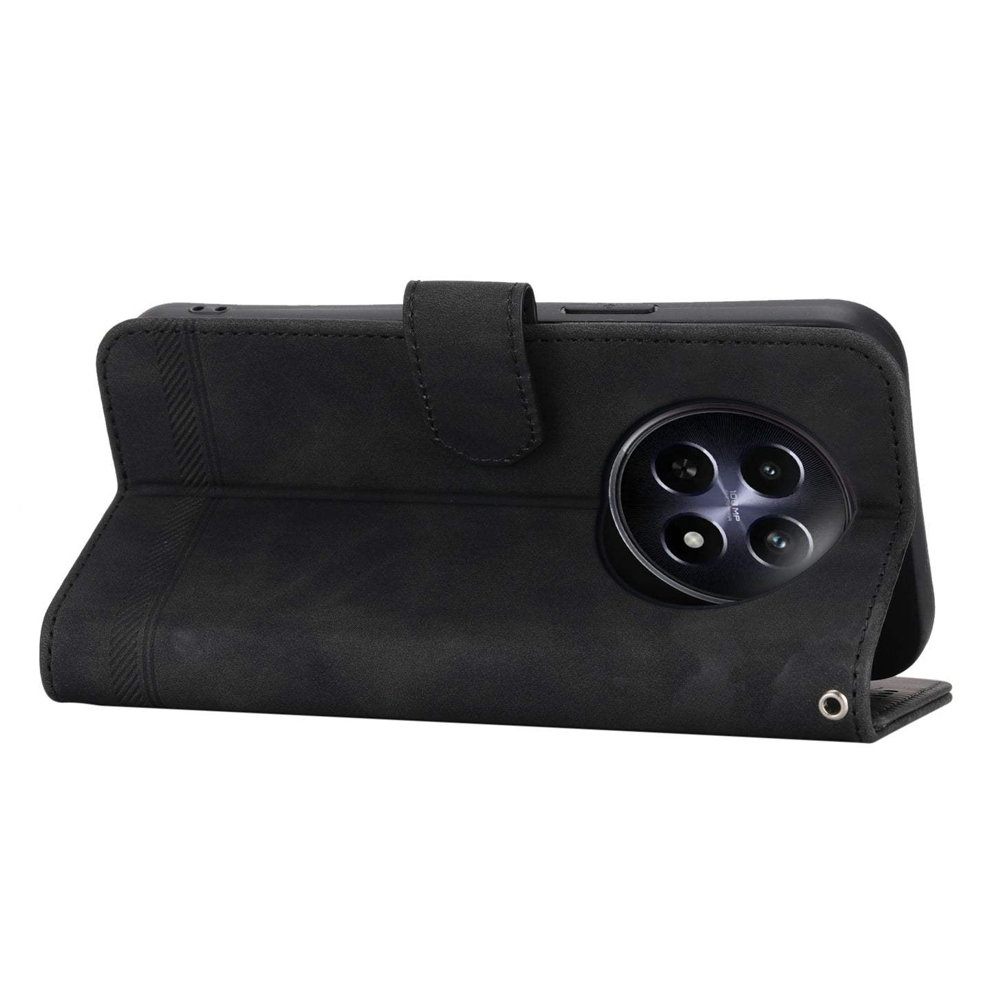 DIERFENG DF-03 Phone Wallet Cover for Realme 12 / 12x 5G Shell Card Slot Lines Imprinted Case - Black