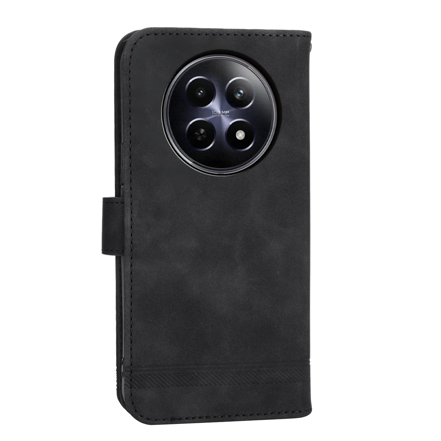 DIERFENG DF-03 Phone Wallet Cover for Realme 12 / 12x 5G Shell Card Slot Lines Imprinted Case - Black