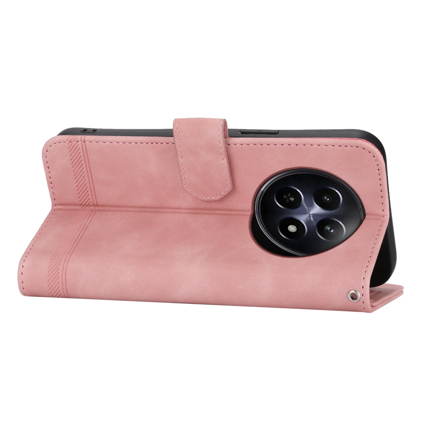 DIERFENG DF-03 Phone Wallet Cover for Realme 12 / 12x 5G Shell Card Slot Lines Imprinted Case - Pink