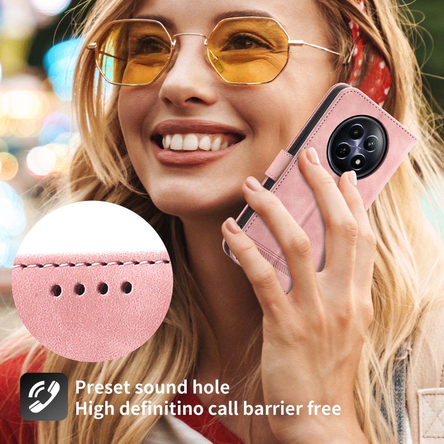 DIERFENG DF-03 Phone Wallet Cover for Realme 12 / 12x 5G Shell Card Slot Lines Imprinted Case - Pink