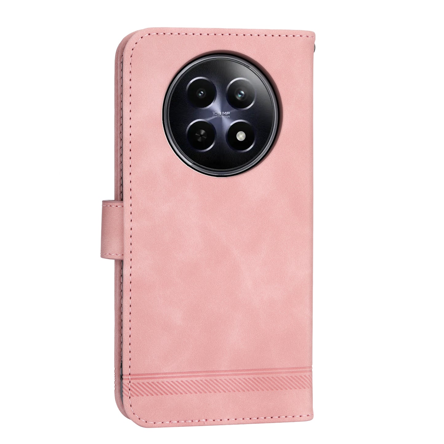 DIERFENG DF-03 Phone Wallet Cover for Realme 12 / 12x 5G Shell Card Slot Lines Imprinted Case - Pink