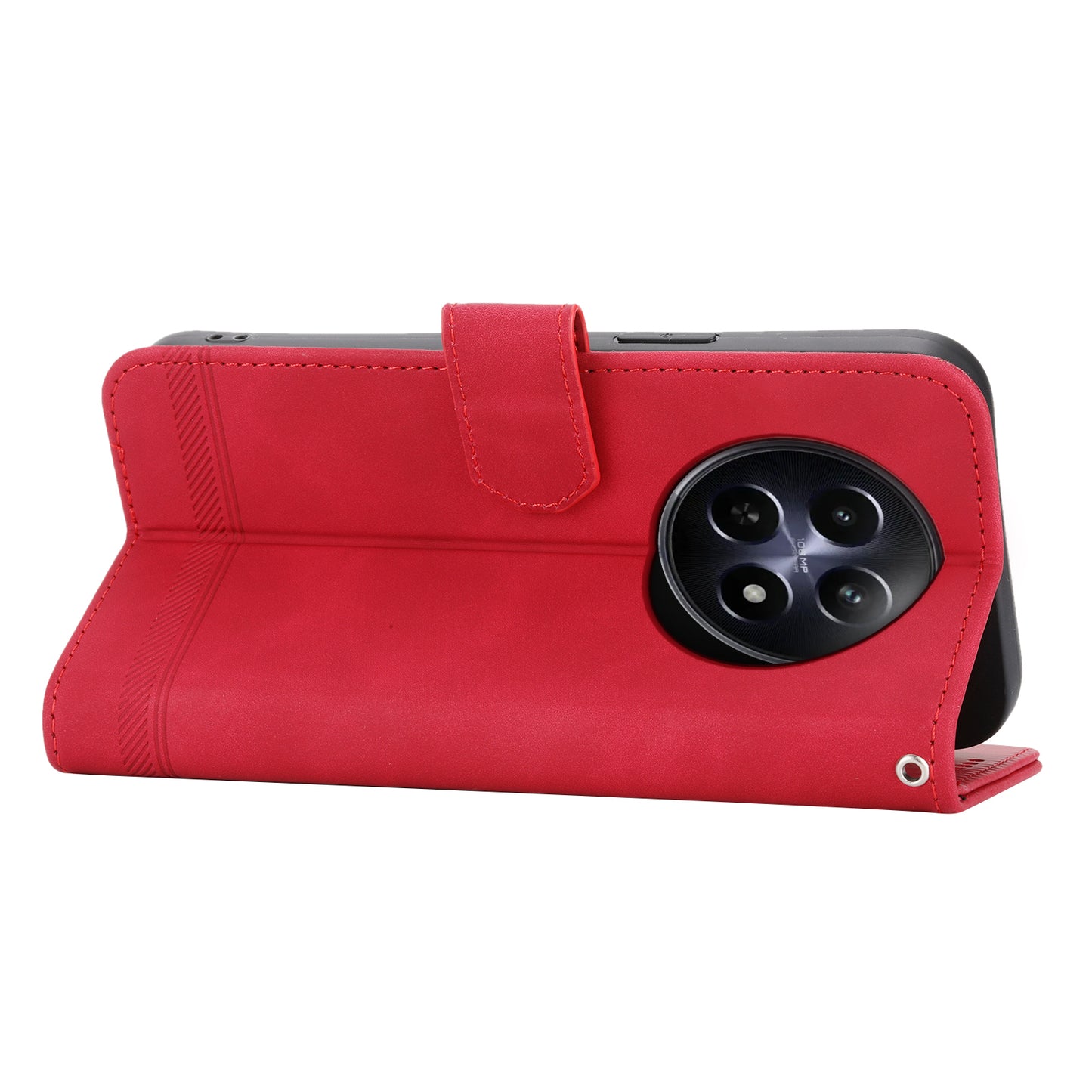 DIERFENG DF-03 Phone Wallet Cover for Realme 12 / 12x 5G Shell Card Slot Lines Imprinted Case - Red
