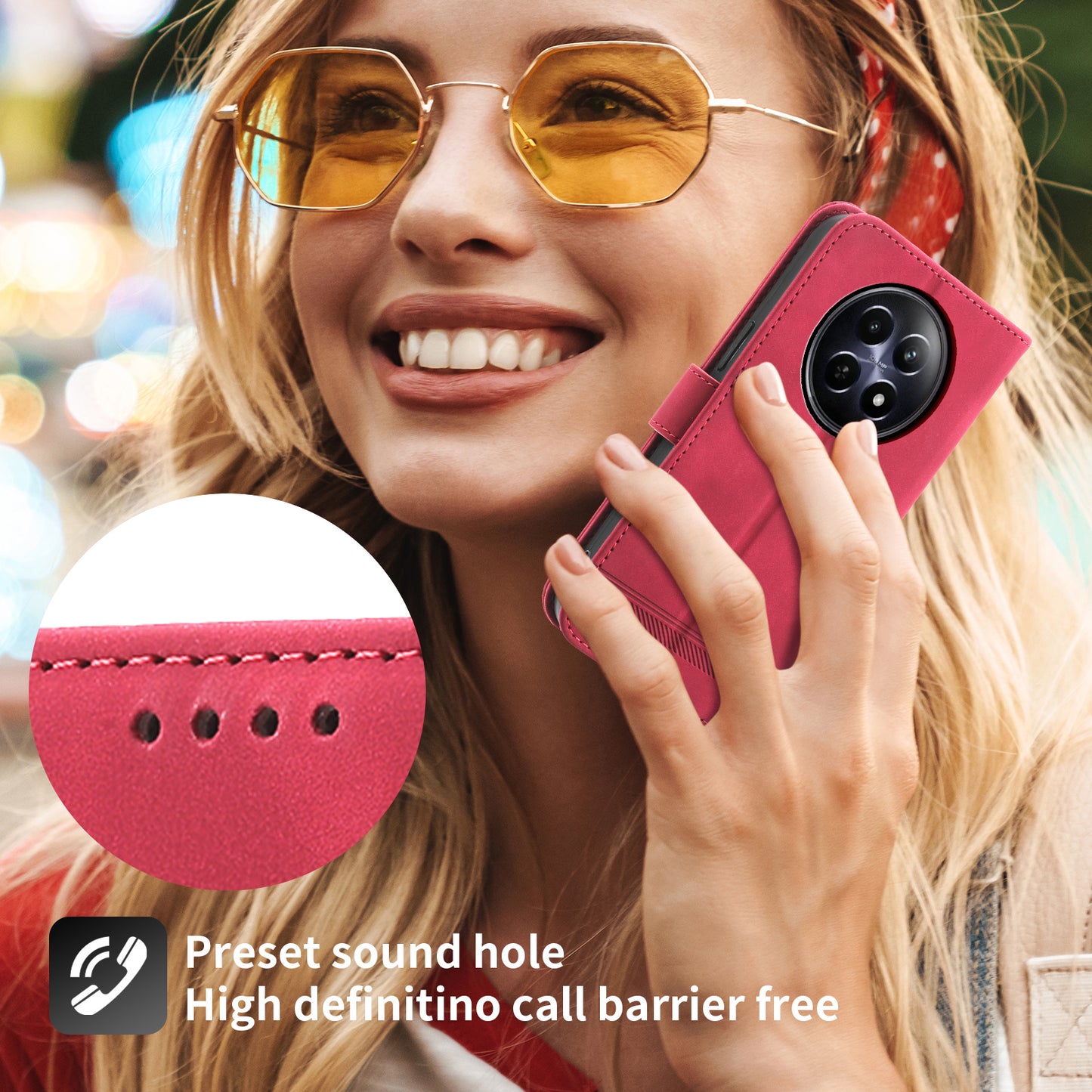 DIERFENG DF-03 Phone Wallet Cover for Realme 12 / 12x 5G Shell Card Slot Lines Imprinted Case - Red