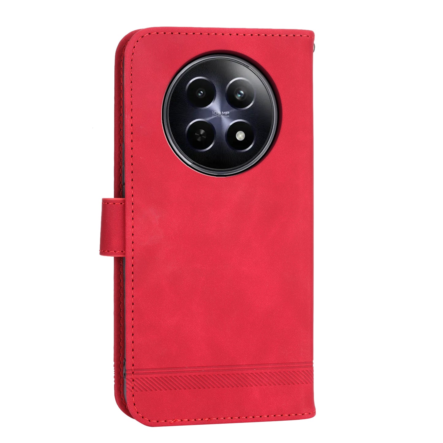 DIERFENG DF-03 Phone Wallet Cover for Realme 12 / 12x 5G Shell Card Slot Lines Imprinted Case - Red