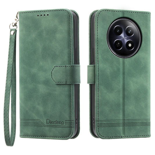 DIERFENG DF-03 Phone Wallet Cover for Realme 12 / 12x 5G Shell Card Slot Lines Imprinted Case - Green